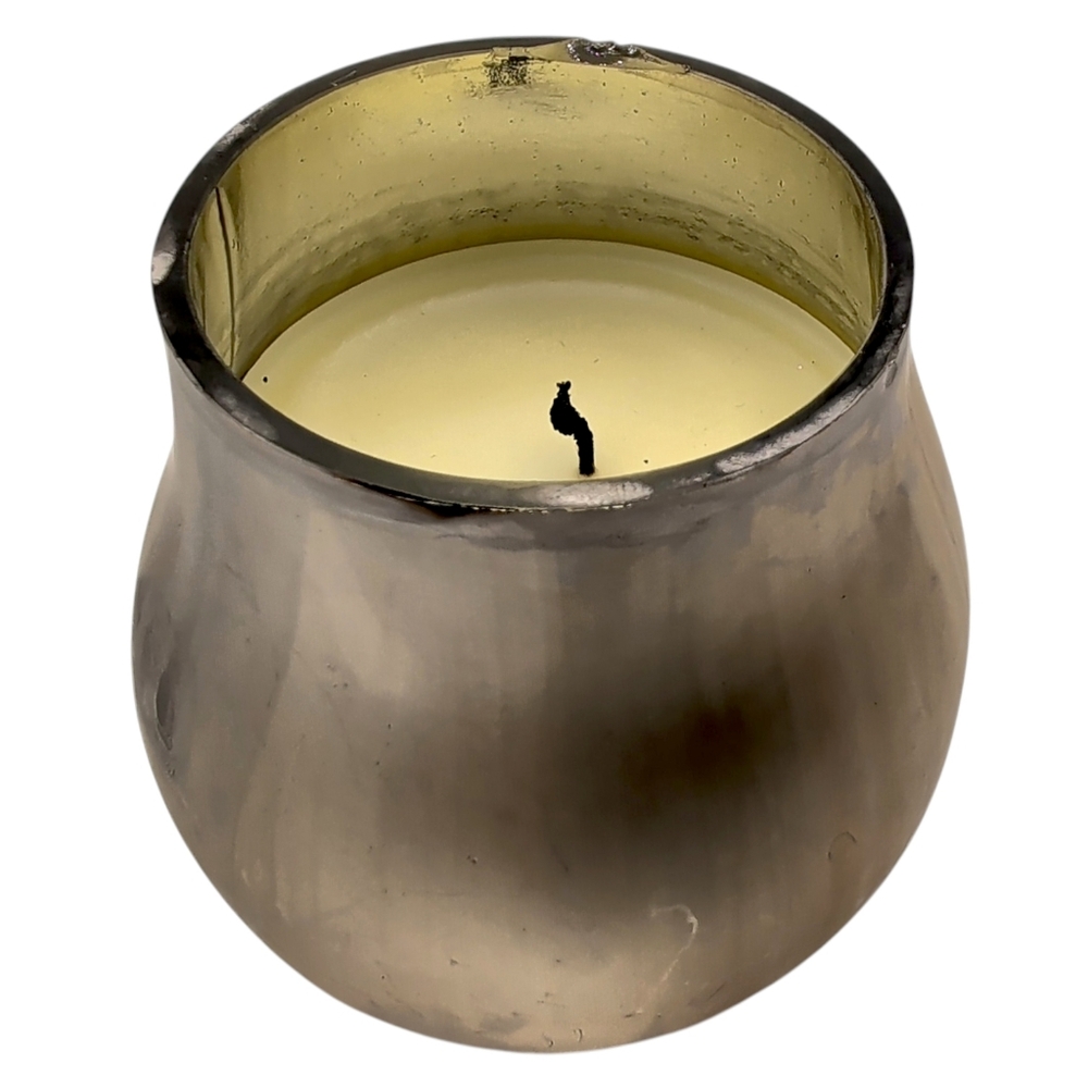 Anthropologie Mushroom Candle Woody Leather & Leaves Glass Green Silver 4x6 inch - Picture 10 of 12